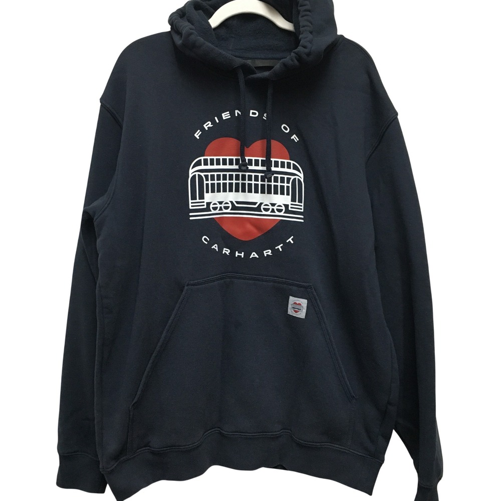 Carhartt Graphic Loose Fit Hoodie Men's Large Navy Blue Workwear Streetwear